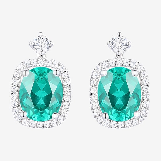 Womens Lab Created Green Yttrium Aluminum Garnet Sterling Silver Oval Drop Earrings
