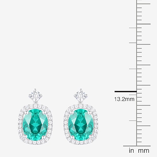Womens Lab Created Green Yttrium Aluminum Garnet Sterling Silver Oval Drop Earrings