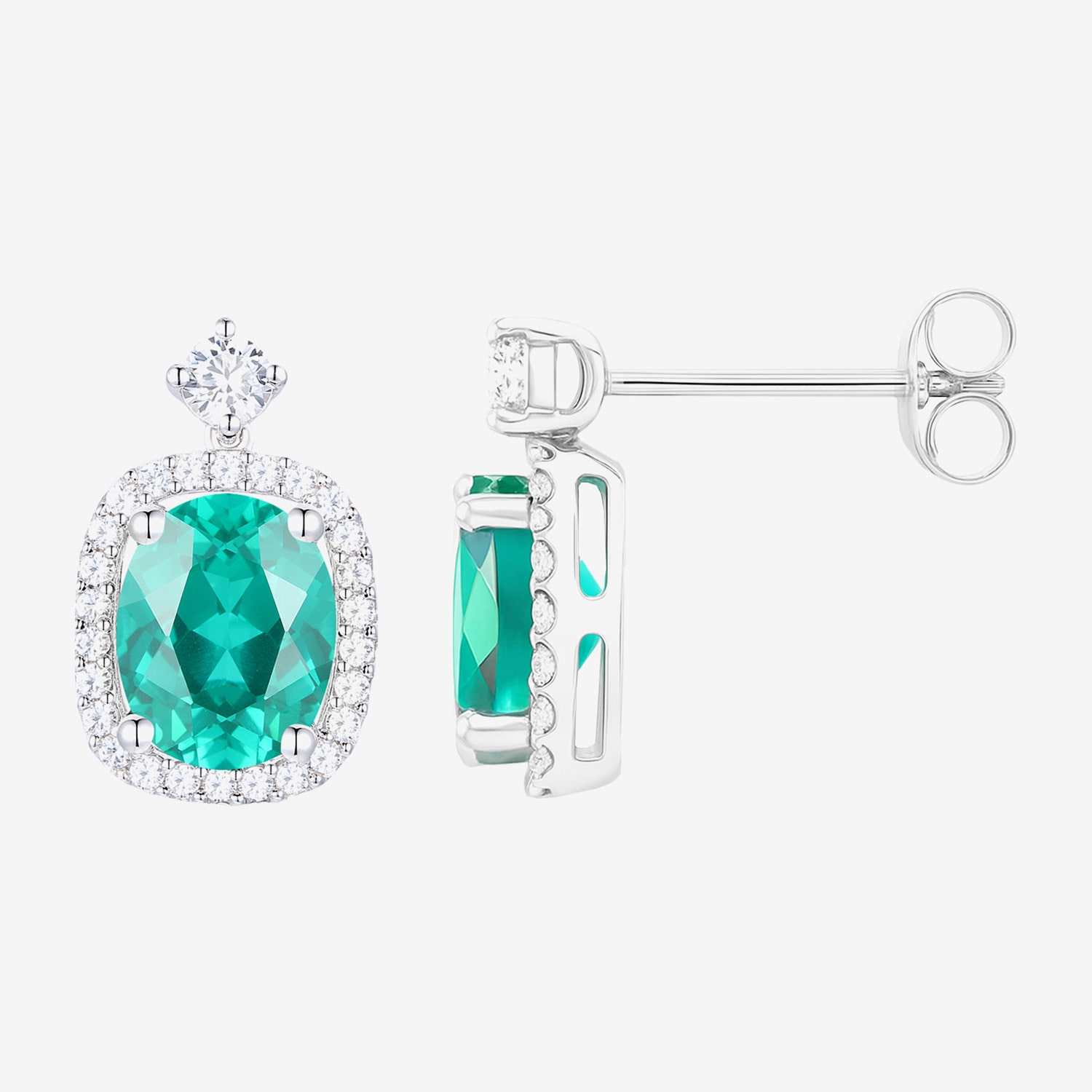 Womens Lab Created Green Yttrium Aluminum Garnet Sterling Silver Oval Drop Earrings