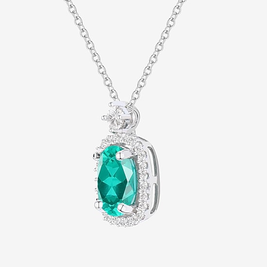Womens Lab Created Green Yttrium Aluminum Garnet Sterling Silver Oval 18 Inch Pendant Necklace