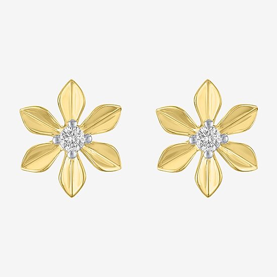 (Gh / Si2 I1) 1/10 CT. T.W. Lab Grown White Diamond 14K Gold Over Silver Sterling Silver 11mm Flower Stud Earrings