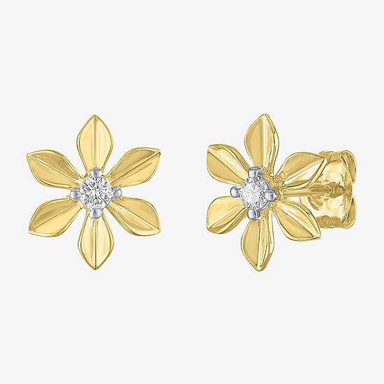 (Gh / Si2 I1) 1/10 CT. T.W. Lab Grown White Diamond 14K Gold Over Silver Sterling Silver 11mm Flower Stud Earrings