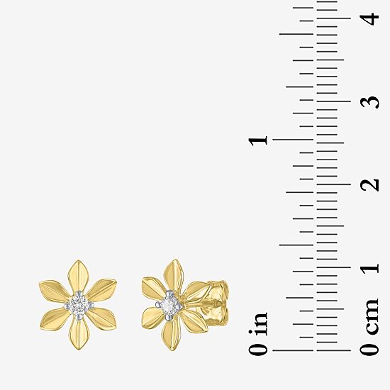(Gh / Si2 I1) 1/10 CT. T.W. Lab Grown White Diamond 14K Gold Over Silver Sterling Silver 11mm Flower Stud Earrings