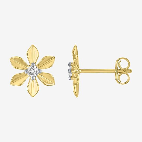 (Gh / Si2 I1) 1/10 CT. T.W. Lab Grown White Diamond 14K Gold Over Silver Sterling Silver 11mm Flower Stud Earrings