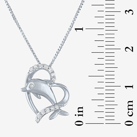 Dolphin Heart (Gh / Si2 I1) Womens 1/10 CT. T.W. Lab Grown White Diamond Sterling Silver Heart 18 Inch Pendant Necklace