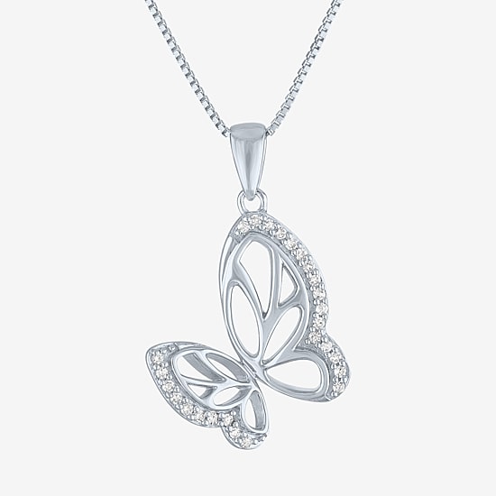 Butterfly (Gh / Si2 I1) Womens 1/10 CT. T.W. Lab Grown White Diamond Sterling Silver Butterfly 18 Inch Pendant Necklace