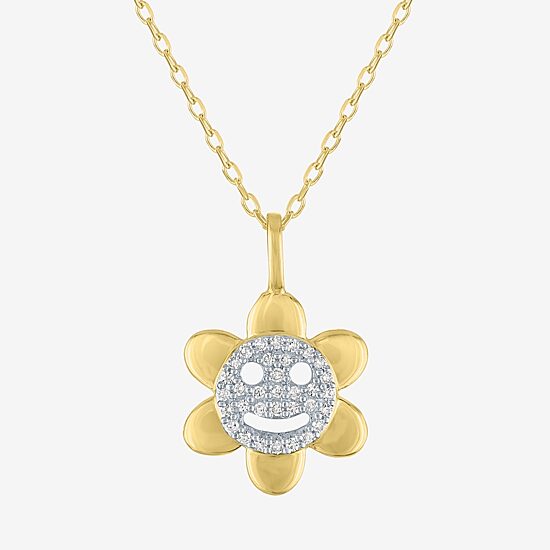 (Gh / Si2 I1) Womens 1/10 CT. T.W. Lab Grown White Diamond 14K Gold Over Silver Flower 16 Inch Pendant Necklace