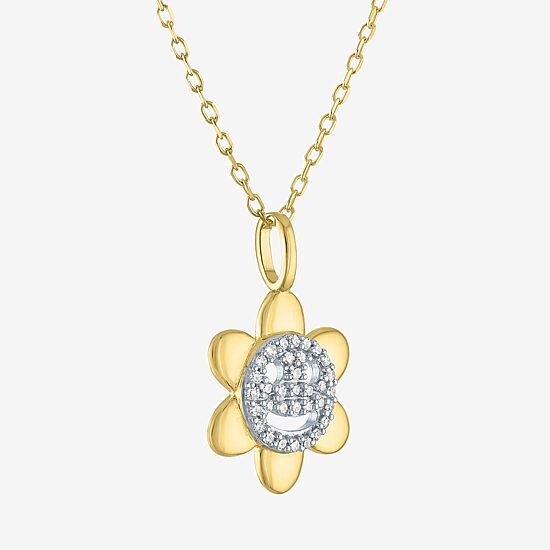 (Gh / Si2 I1) Womens 1/10 CT. T.W. Lab Grown White Diamond 14K Gold Over Silver Flower 16 Inch Pendant Necklace
