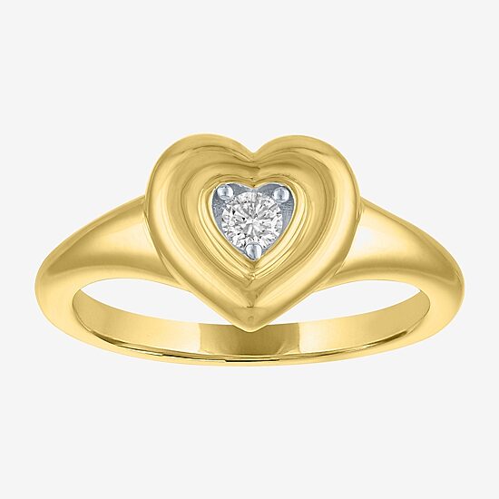 Heart (Gh / Si2 I1) Womens 1/10 CT. T.W. Lab Grown White Diamond 14K Gold Over Silver Sterling Silver Heart Cocktail Ring
