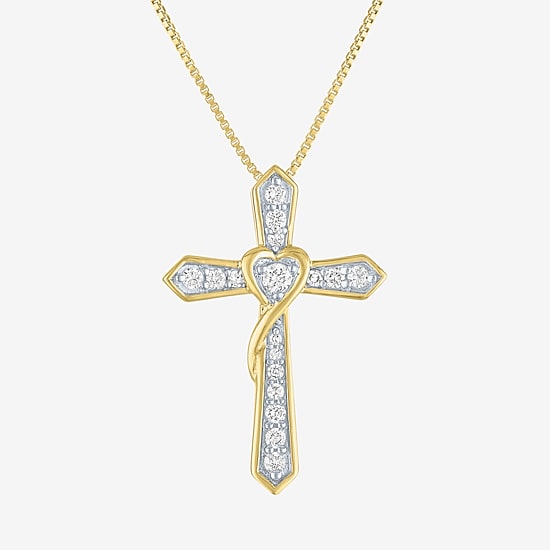 Cross (G-H / Si2-I1) Womens 1/4 CT. T.W. Lab Grown White Diamond 14K Gold Over Silver Cross Heart 18 Inch Pendant Necklace