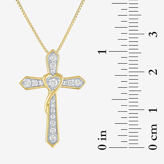 Cross (G-H / Si2-I1) Womens 1/4 CT. T.W. Lab Grown White Diamond 14K Gold Over Silver Cross Heart 18 Inch Pendant Necklace