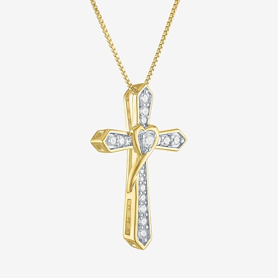 Cross (G-H / Si2-I1) Womens 1/4 CT. T.W. Lab Grown White Diamond 14K Gold Over Silver Cross Heart 18 Inch Pendant Necklace
