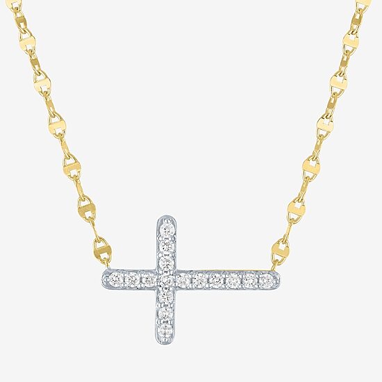 Sideways (G-H / Si2-I1) Womens 1/4 CT. T.W. Lab Grown White Diamond 14K Gold Over Silver Cross 16 Inch Pendant Necklace
