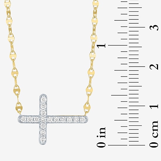 Sideways (G-H / Si2-I1) Womens 1/4 CT. T.W. Lab Grown White Diamond 14K Gold Over Silver Cross 16 Inch Pendant Necklace