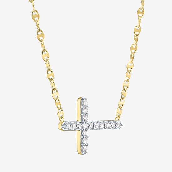 Sideways (G-H / Si2-I1) Womens 1/4 CT. T.W. Lab Grown White Diamond 14K Gold Over Silver Cross 16 Inch Pendant Necklace