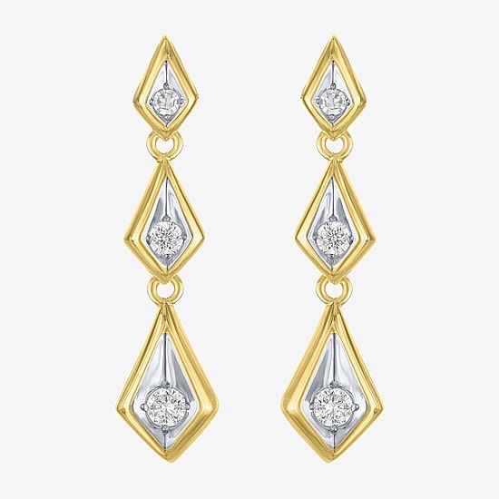 (Gh / Si2 I1) Womens 1/10 CT. T.W. Lab Grown White Diamond 14K Gold Over Silver Drop Earrings