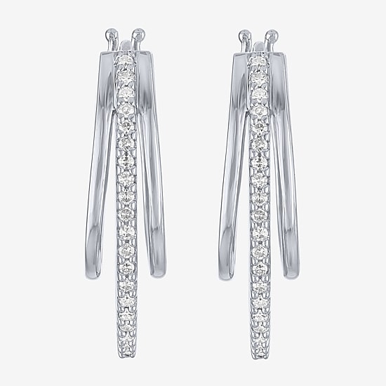 (G-H / Si2-I1) Womens 1/4 CT. T.W. Lab Grown White Diamond Sterling Silver 24mm Hoop Earrings