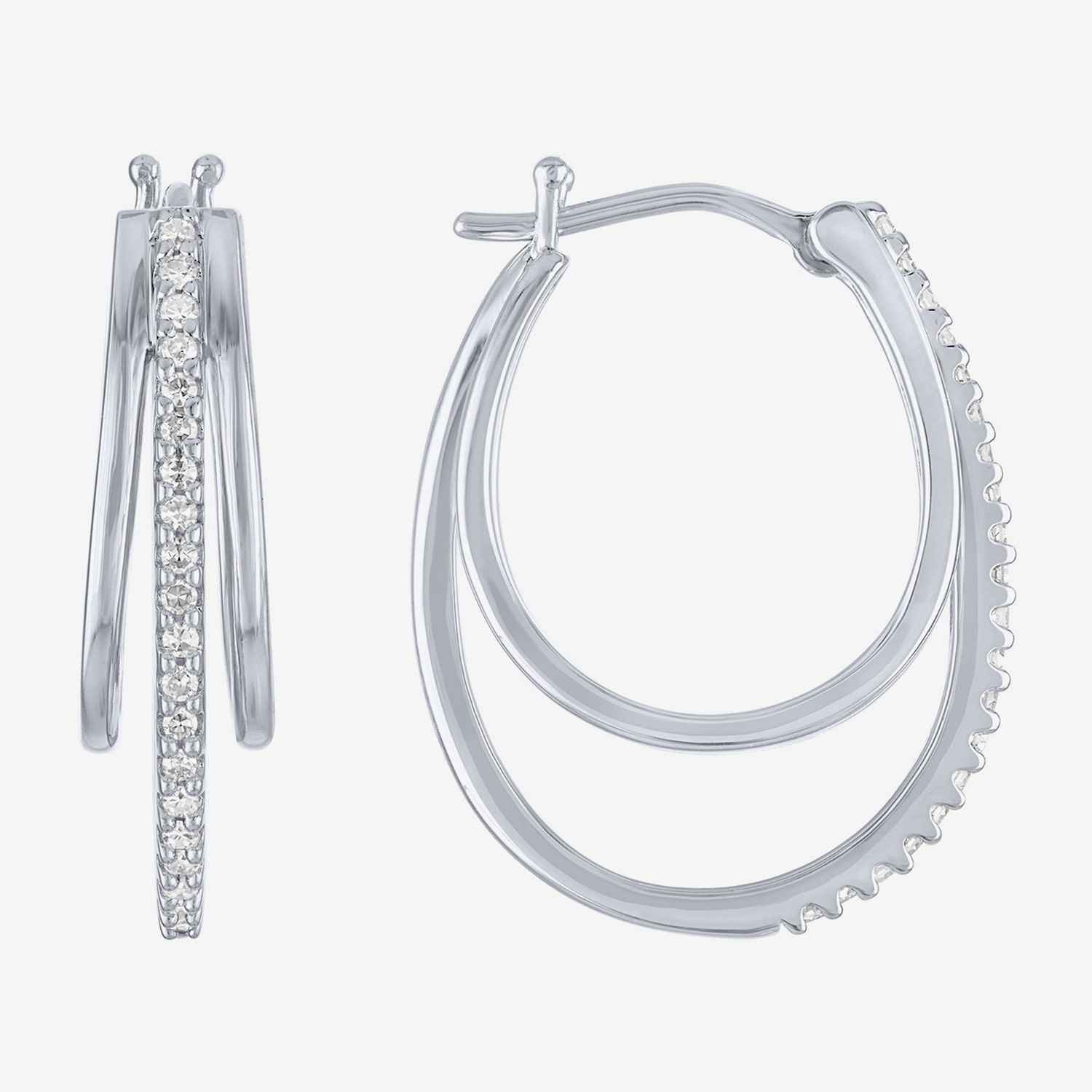 (G-H / Si2-I1) Womens 1/4 CT. T.W. Lab Grown White Diamond Sterling Silver 24mm Hoop Earrings
