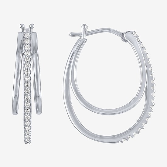 (G-H / Si2-I1) Womens 1/4 CT. T.W. Lab Grown White Diamond Sterling Silver 24mm Hoop Earrings