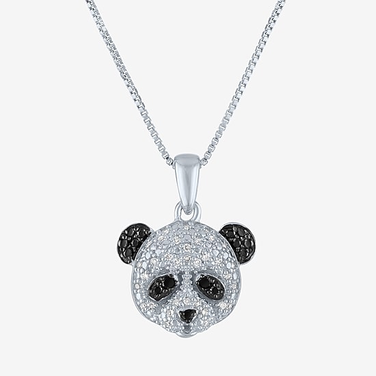 Panda (G-H / Si2-I1) Womens 1/10 CT. T.W. Natural Black Diamond Sterling Silver 18 Inch Pendant Necklace