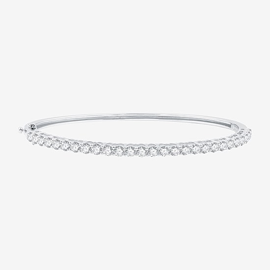 (G / Si1-Si2) Womens 3 CT. T.W. Lab Grown White Diamond Sterling Silver Round Bangle Bracelet