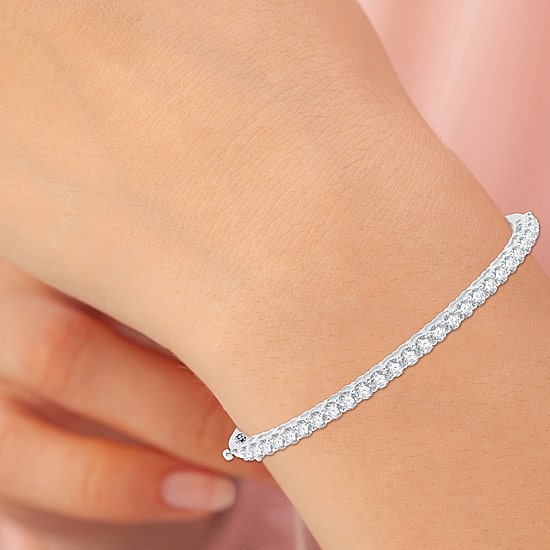 (G / Si1-Si2) Womens 3 CT. T.W. Lab Grown White Diamond Sterling Silver Round Bangle Bracelet