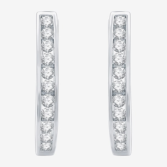 (G / Si1-Si2) Womens 1 CT. T.W. Lab Grown White Diamond Sterling Silver 24.8mm Oval Hoop Earrings