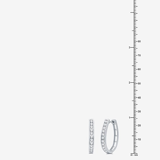(G / Si1-Si2) Womens 1 CT. T.W. Lab Grown White Diamond Sterling Silver 24.8mm Oval Hoop Earrings