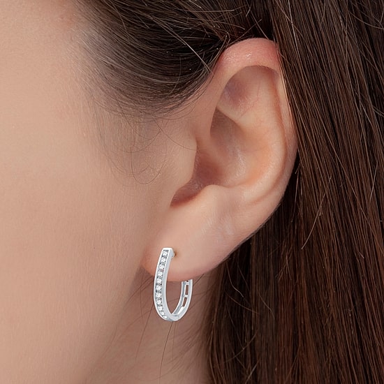 (G / Si1-Si2) Womens 1 CT. T.W. Lab Grown White Diamond Sterling Silver 24.8mm Oval Hoop Earrings