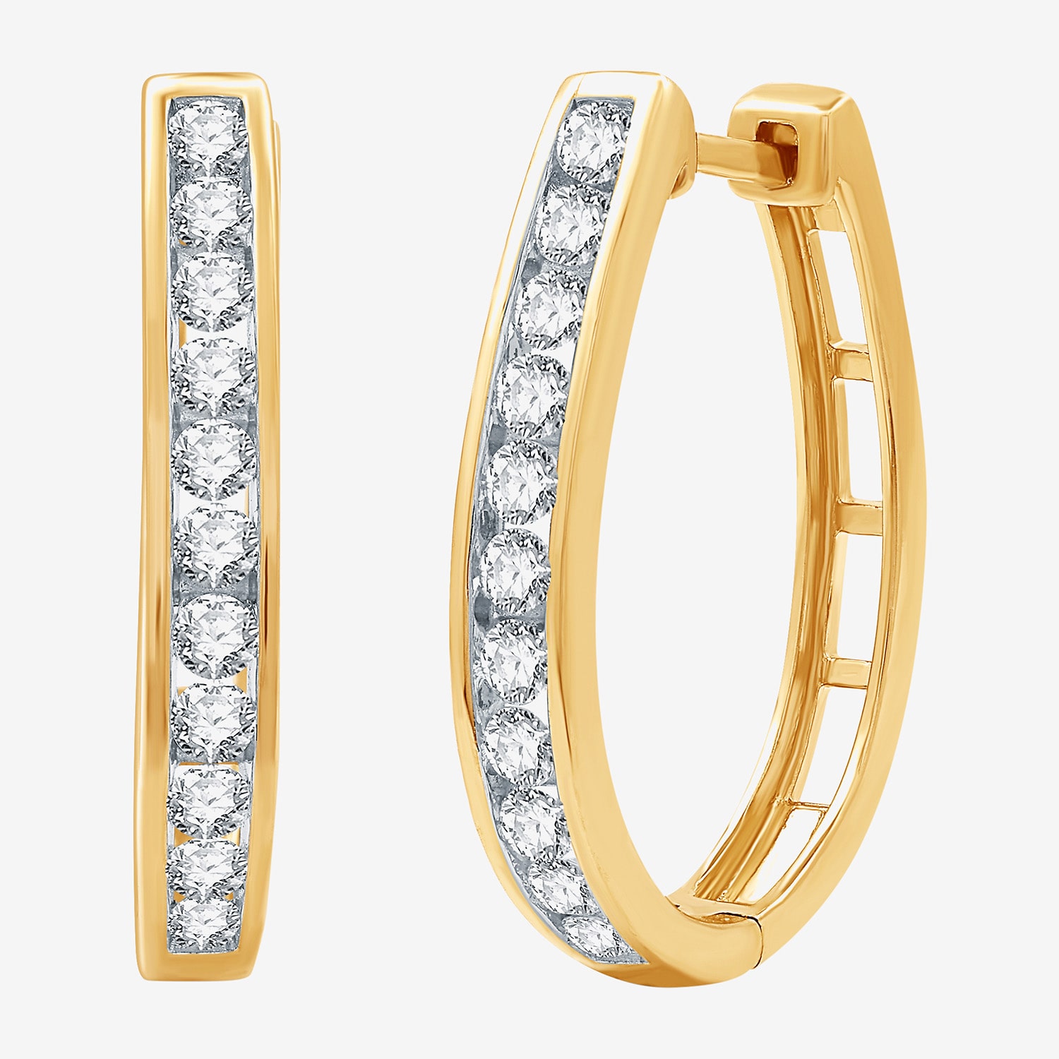 (G / Si1-Si2) Womens 1 CT. T.W. Lab Grown White Diamond Sterling Silver 24.8mm Oval Hoop Earrings