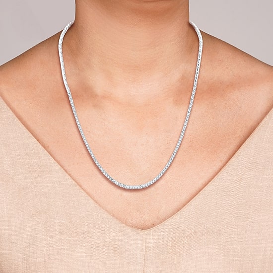 (G / Si1-Si2) Womens 3 CT.T.W. Lab Grown White Diamond Sterling Silver 18 Inch Tennis Necklace
