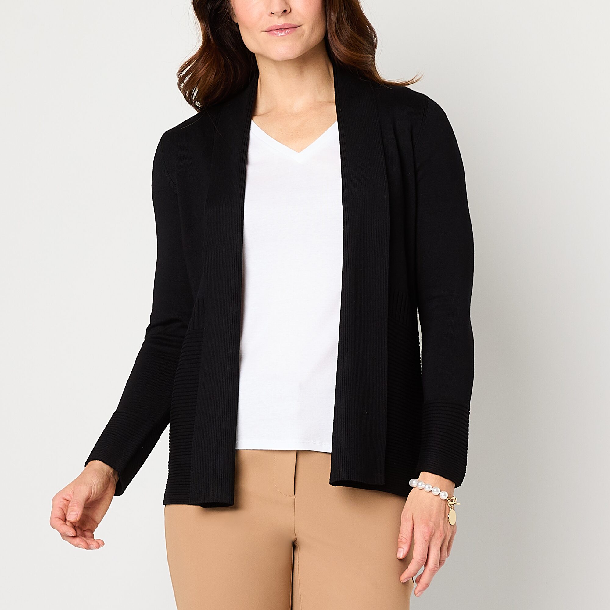 Liz Claiborne Womens Long Sleeve Open Front Tall Cardigan