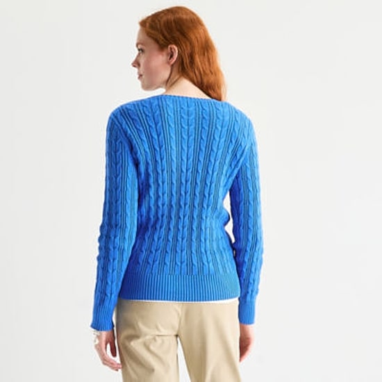 St. John's Bay Tall Womens Crew Neck Long Sleeve Cable Knit Pullover Sweater