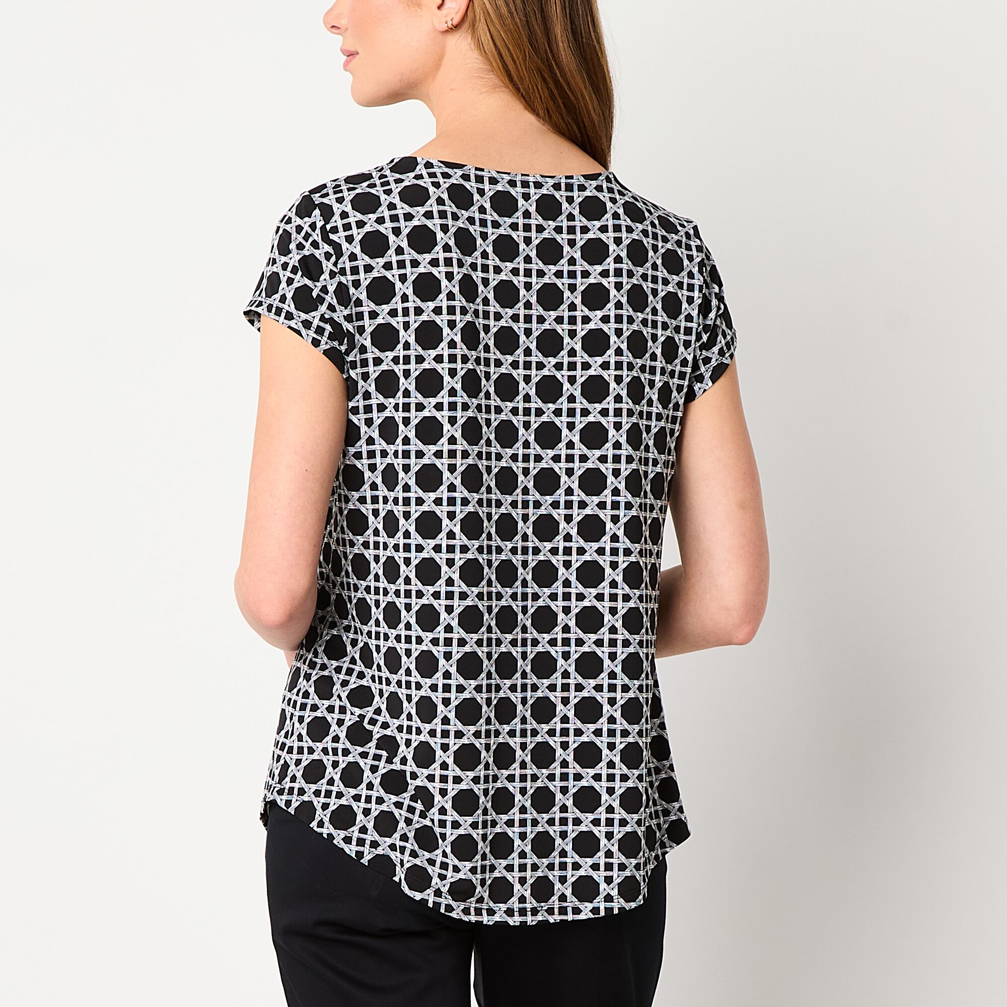 Liz Claiborne Womens Keyhole Neck Short Sleeve Blouse