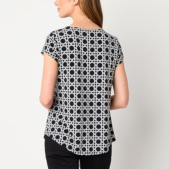 Liz Claiborne Womens Keyhole Neck Short Sleeve Blouse