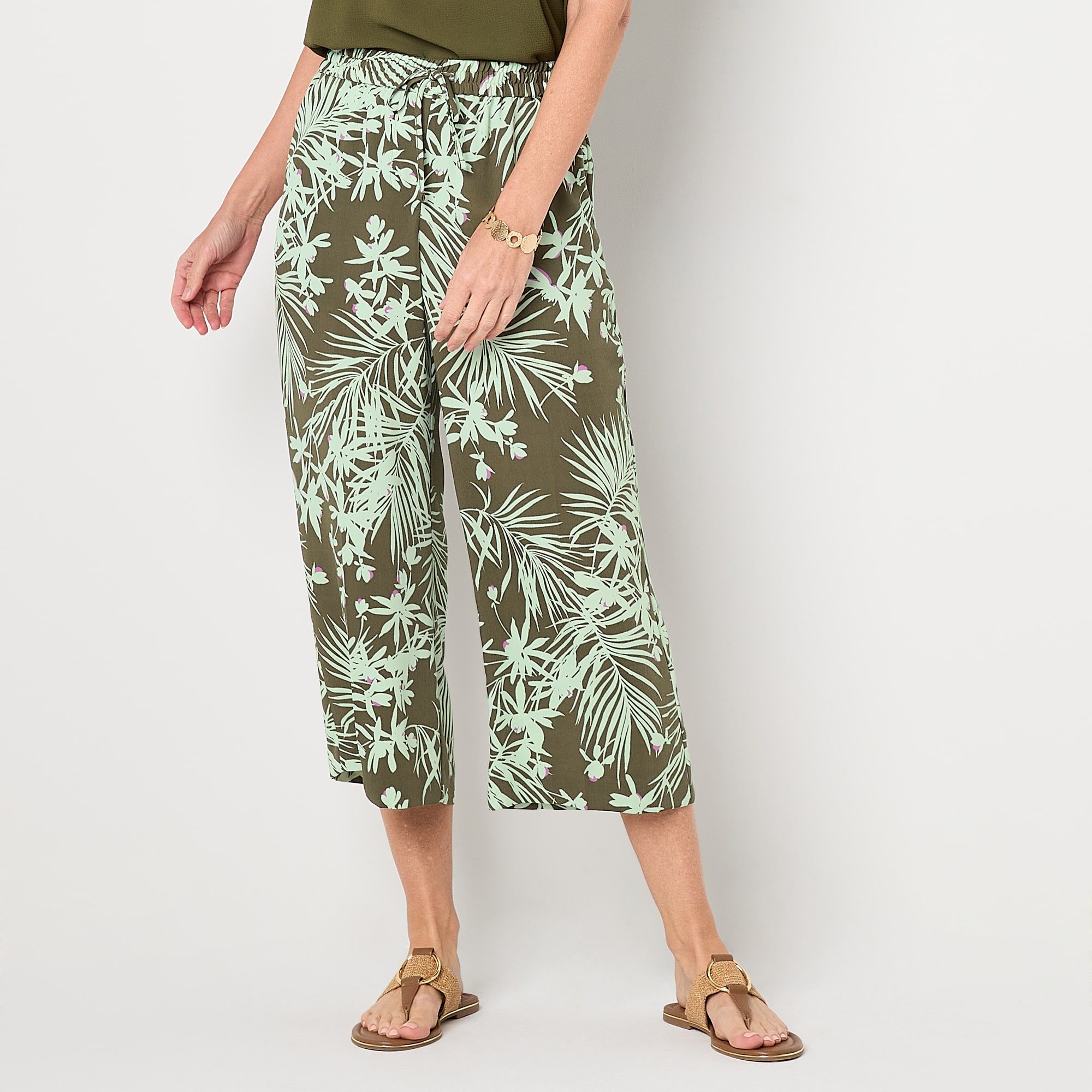 Liz Claiborne Womens Wide Leg Mid Rise Cropped Pant