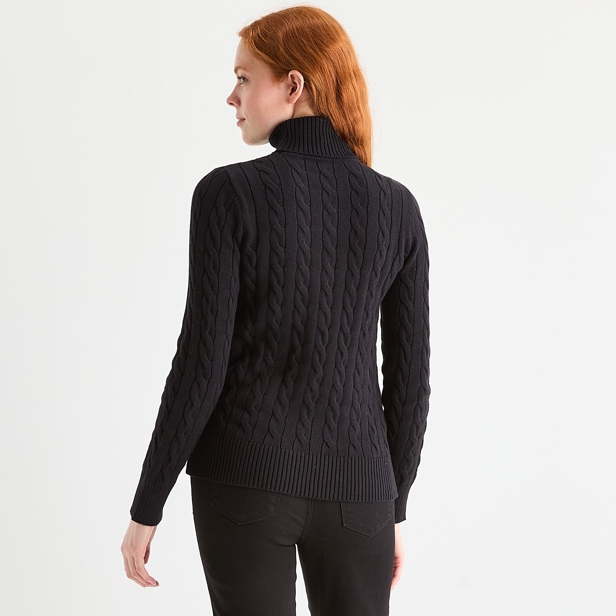 St. John's Bay Womens Turtleneck Long Sleeve Cable Knit Pullover Sweater