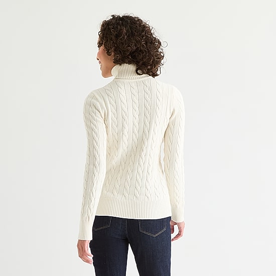 St. John's Bay Womens Turtleneck Long Sleeve Cable Knit Pullover Sweater