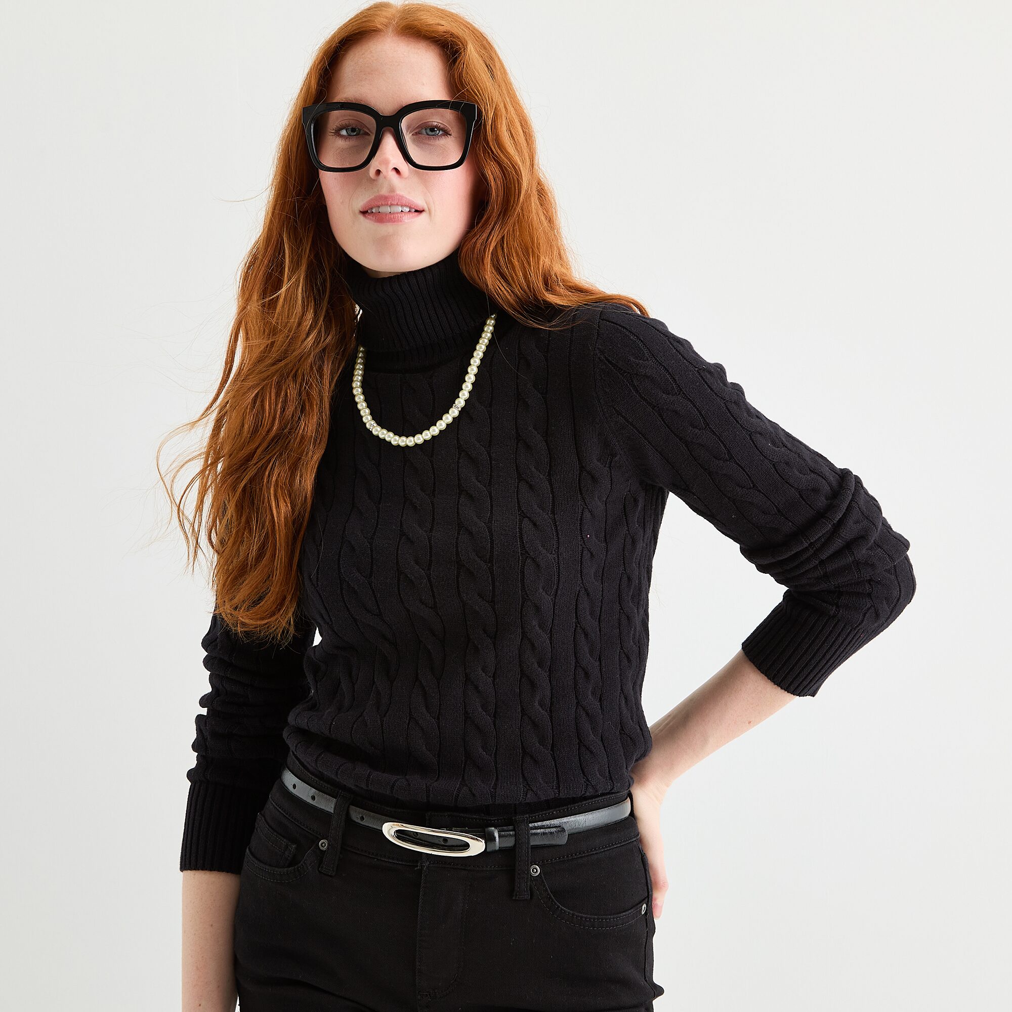St. John's Bay Womens Turtleneck Long Sleeve Cable Knit Pullover Sweater