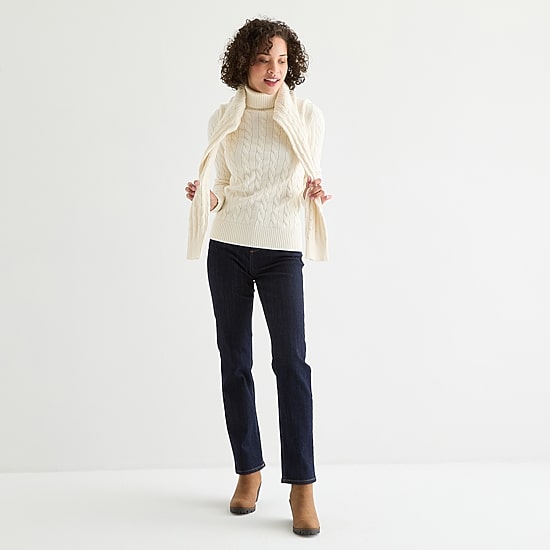 St. John's Bay Womens Turtleneck Long Sleeve Cable Knit Pullover Sweater