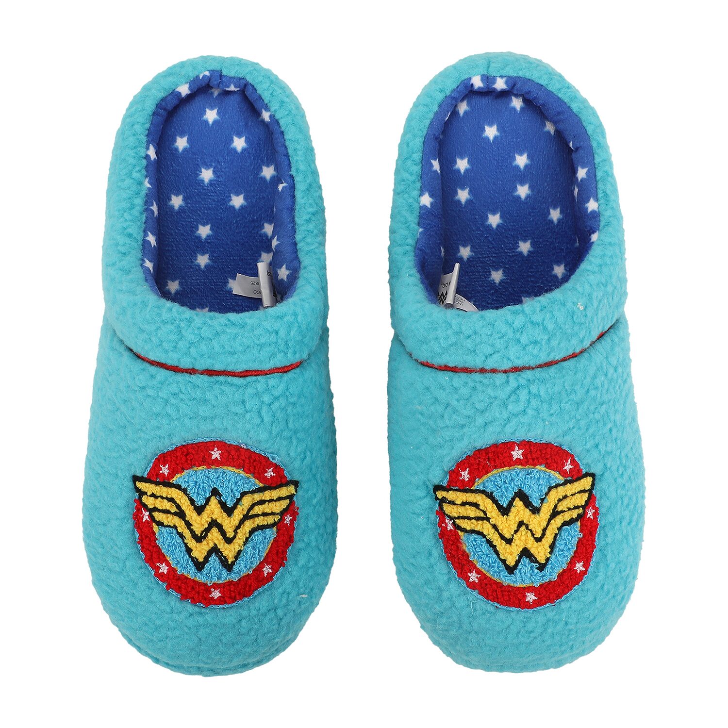 Womens Wonder Woman Faux Fur Trim Slip-On Slippers