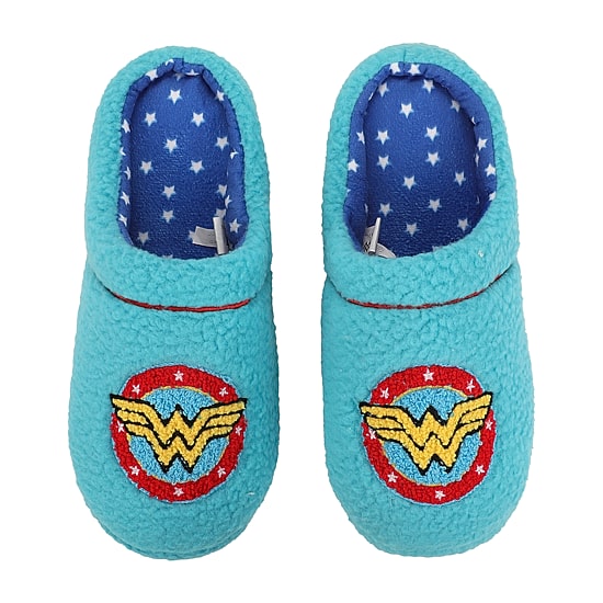 Womens Wonder Woman Faux Fur Trim Slip-On Slippers