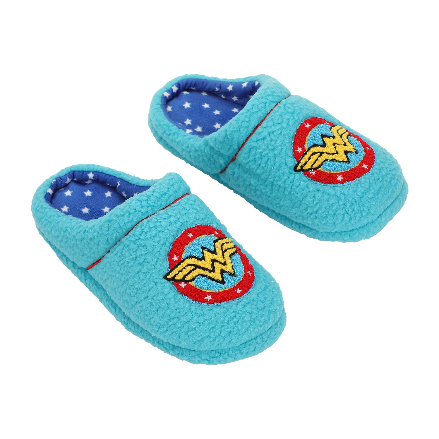 Womens Wonder Woman Faux Fur Trim Slip-On Slippers
