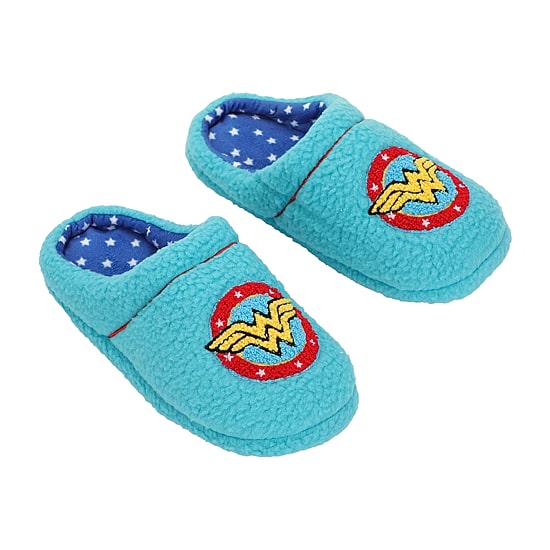 Womens Wonder Woman Faux Fur Trim Slip-On Slippers