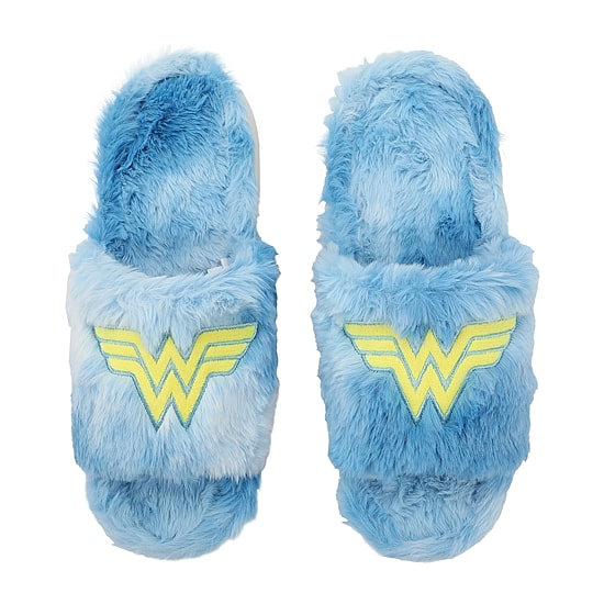 Womens Wonder Woman Faux Fur Trim Slip-On Slippers