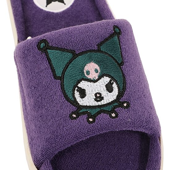 Womens Kuromi Faux Fur Trim Slip-On Slippers