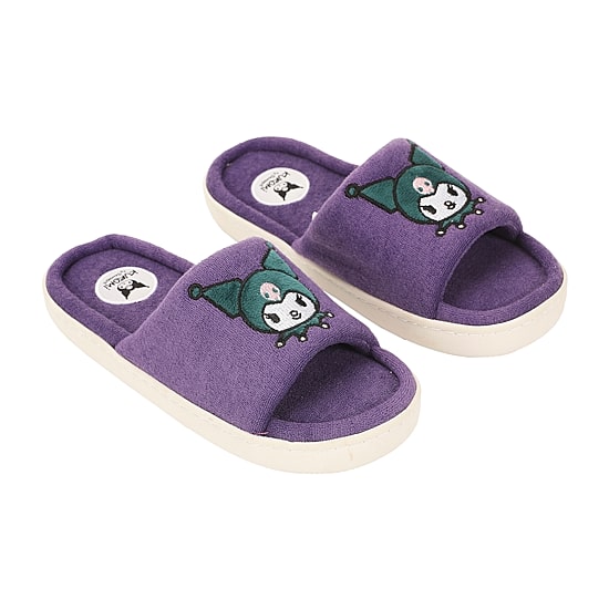 Womens Kuromi Faux Fur Trim Slip-On Slippers
