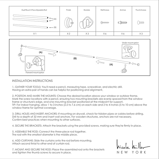 Nicole Miller Patio Country 1 IN Adjustable Curtain Rod