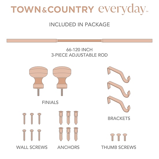 Town And Country Modern Rounded Cap 1 IN Adjustable Curtain Rod