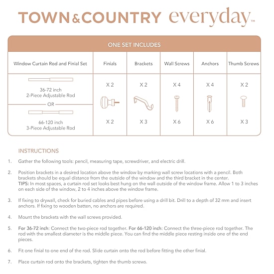 Town And Country Modern Rounded Cap 1 IN Adjustable Curtain Rod